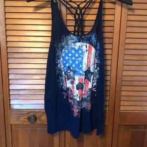 American flag skull tank top